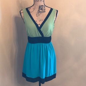 Bisou Bisou Color Block Mini Dress Blue Green Black XS